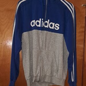 Adidas Men's Zip-Up Blue and Gray Sweater